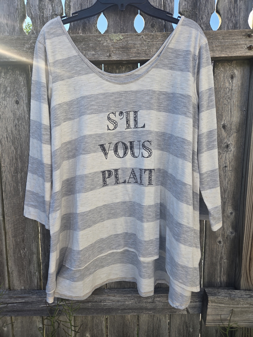 Maison Jules Striped S'il Vous Plaît Scoop Neck Top - Gray & Cream